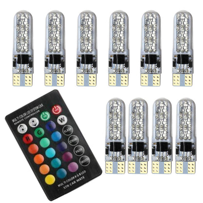 10x T10 194 168 RGB LED Bulbs with RF Remote for Car Parking Light