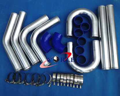 2" Aluminum Universal Intercooler Turbo Piping + Blue Hose Coupler + Clamp