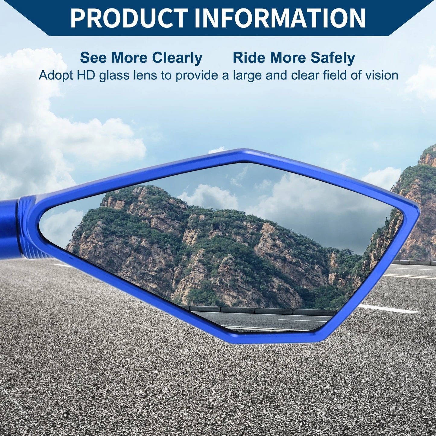 M8/M10 Rear View Mirrors Prismatic Blue Aluminum Alloy for Motorcycle