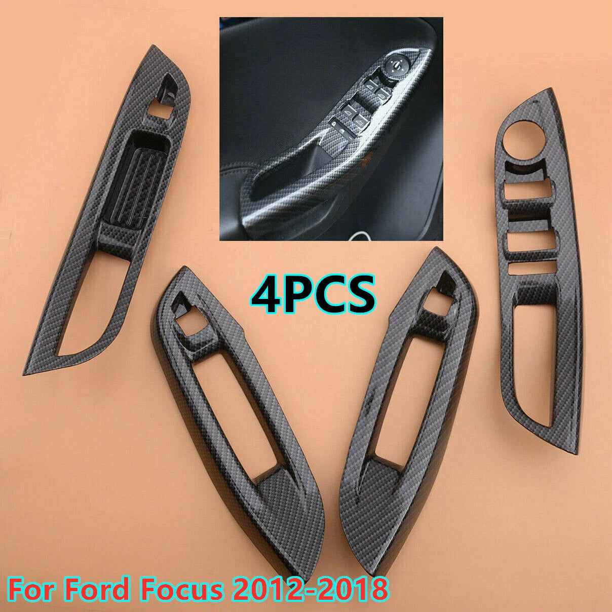Carbon Fiber Window Switch Panel Cover for Ford Focus (2012–2018)