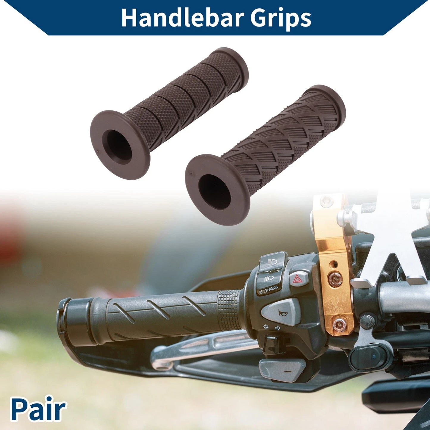 7/8" 22mm Hand Grips Cover for Motorcycle Rubber Coffee