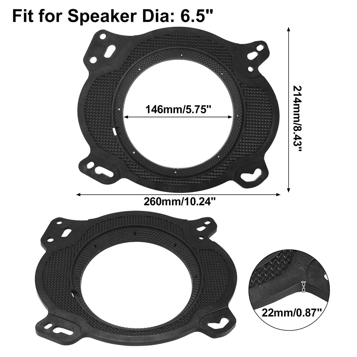 6.5" Black Plastic Speaker Mounting Adapter Rings for Toyota