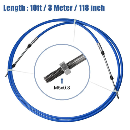 2 x 10ft 118in Marine Type Shift Remote Control Box Cable for Yamaha Blue