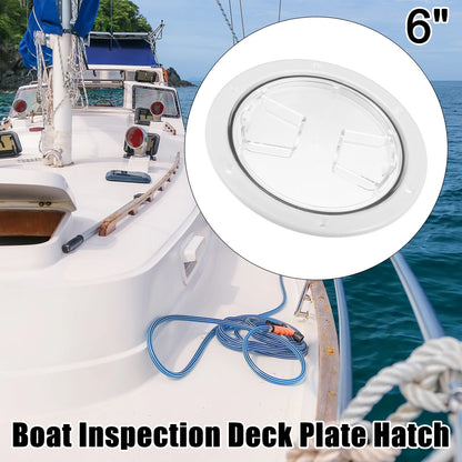 Deck Plate / 6in / Hatch, Non-Slip, White, Fan Groove for Marine Boat