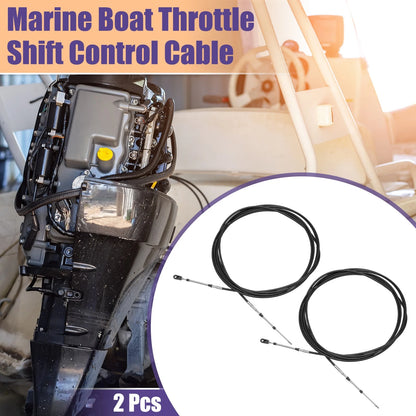 Throttle Control Cable 2 x 700cm 24ft Black with Fastening Head for Marine