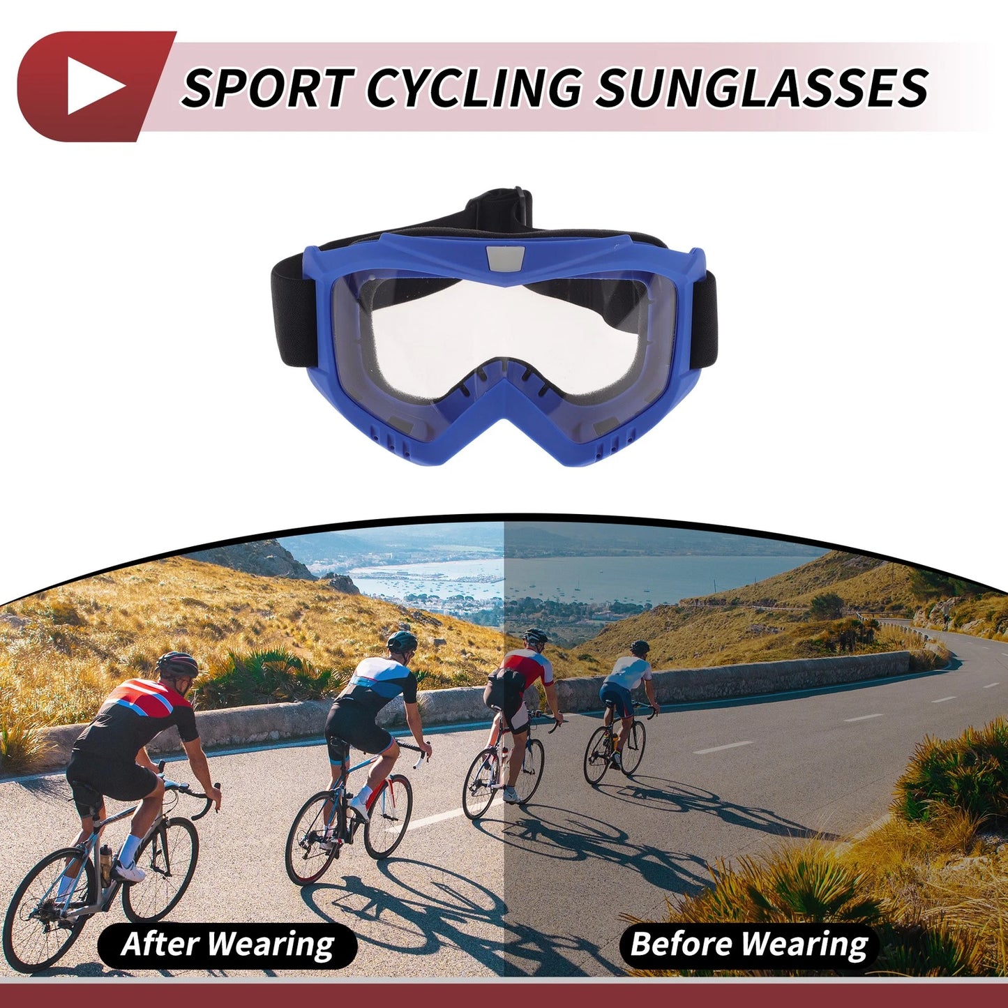 1 Pc Motorcycle Riding Goggles Clear Lens Blue Frame PC Cycling Sunglasses