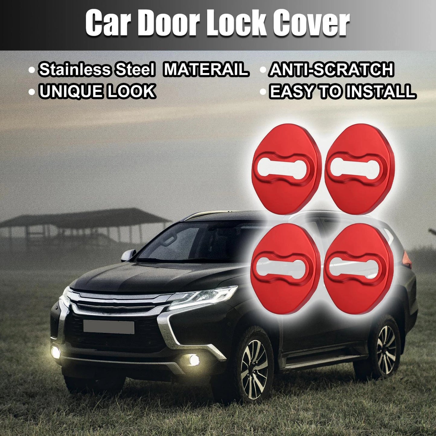 4 x Car Door Lock Latch Covers for Mitsubishi (Red)