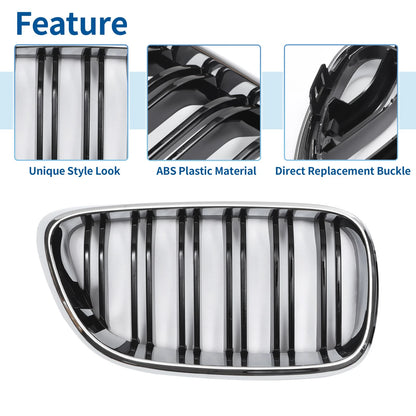 Pair Front Upper Bumper Grille for BMW 2 Series F22 Chrome Silver Tone