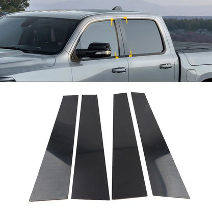 Pillar Post Set Door Window Trim Covers Gloss Black for Dodge Ram 1500 (19-24)