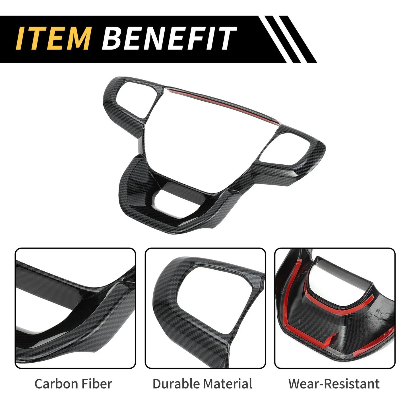 Carbon Fiber Steering Wheel Cover Trim for Ford Ranger (2023-2024)