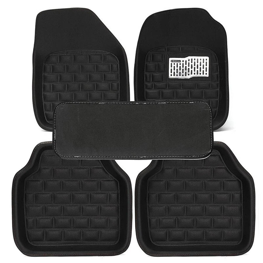 5 x Black PU Leather All Weather Car Floor Mats for Front & Rear