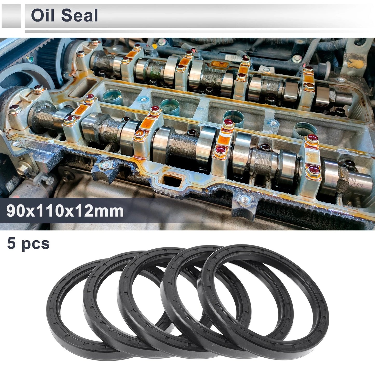 Oil Seal Rotary Shaft Seal Nitrile Rubber 90x110x12mm Black 5 Pcs