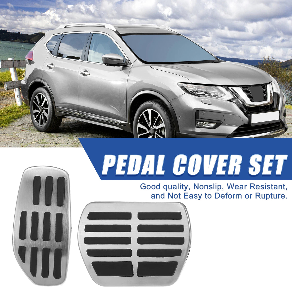 Brake Gas Accelerator Pedal Cover for Nissan 2014-2020 Silver Tone
