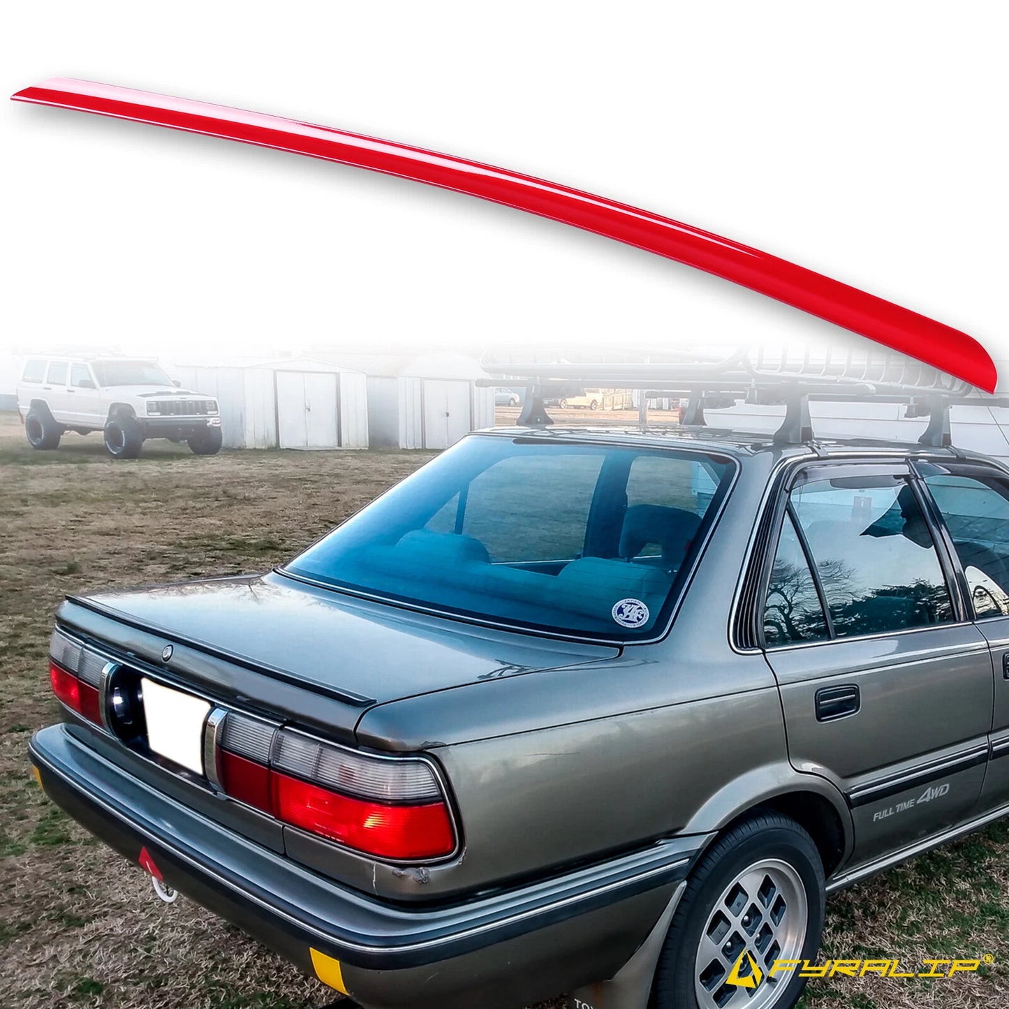 3E5 Red Boot Lip Spoiler for Toyota Corolla E90 Sedan (1987-1992)