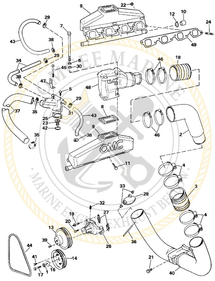 Elbow Exhaust Hose for OMC Sterndrive (0778072, 3853608, 3852696)