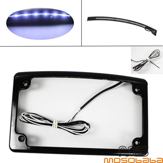 12° Curved Aluminum License Plate Frame w/6 LED Lights for Motorcycle