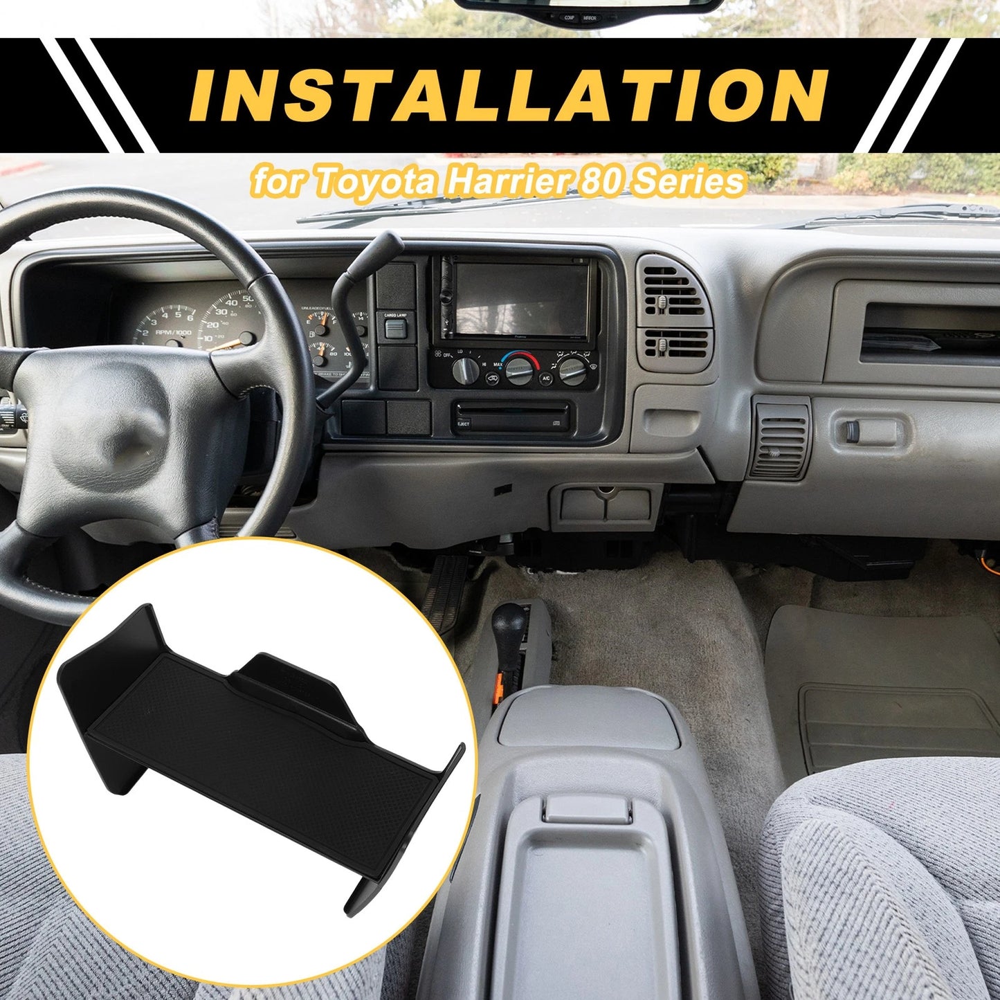 Center Console Armrest Organizer Tray for Toyota Harrier 80 Series ABS Black