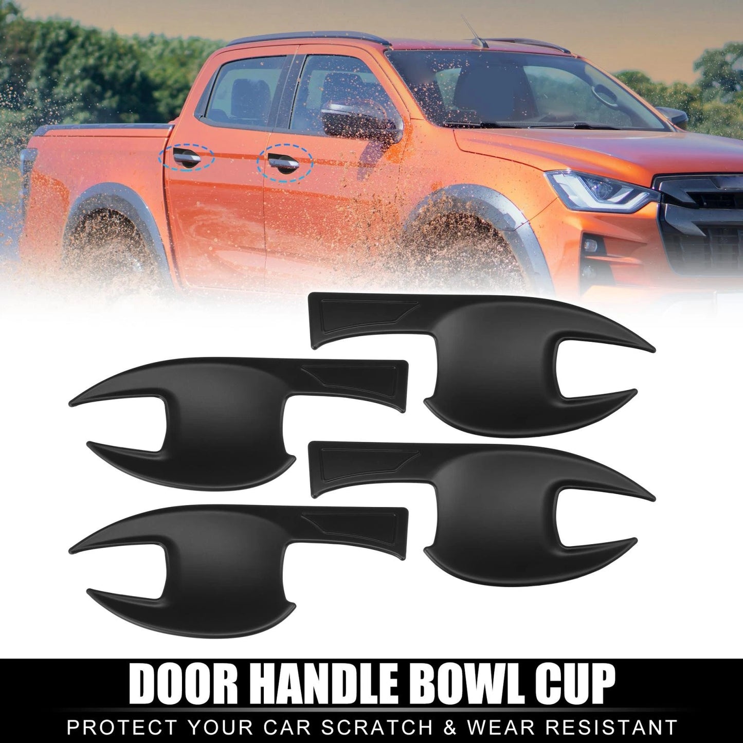 Car Door Handle Cup Guard Cover Matte Black for Isuzu D-Max (2020-2021)