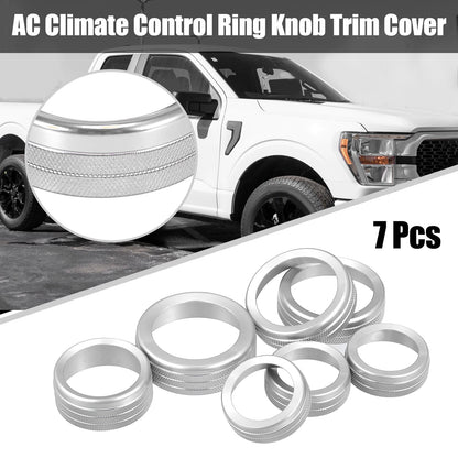 7 x Silver Tone AC Climate Control Knob Covers for Ford F-150 (2021-2022)