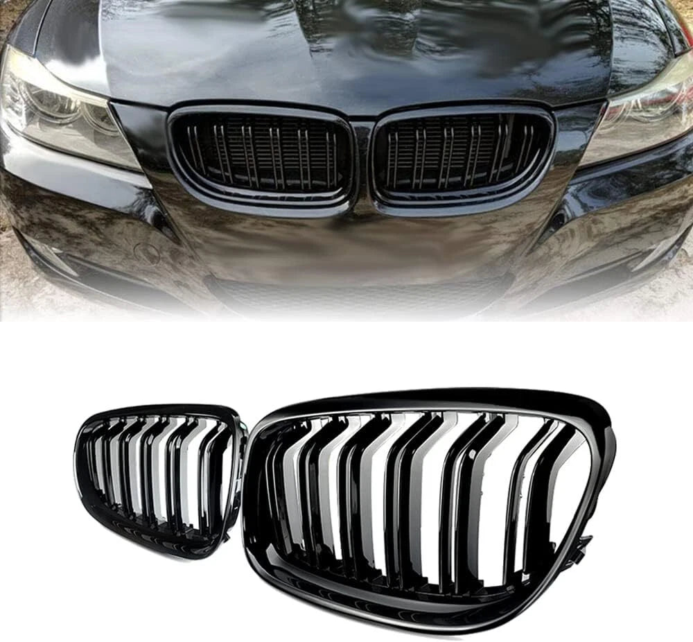Front Kidney Grille Grill Pair Gloss Black for BMW E90 E91 325i 328i (2009-2011)