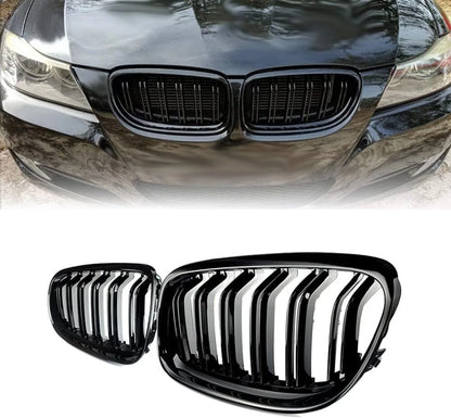 Front Kidney Grille Grill Pair Gloss Black for BMW E90 E91 325i 328i (2009-2011)