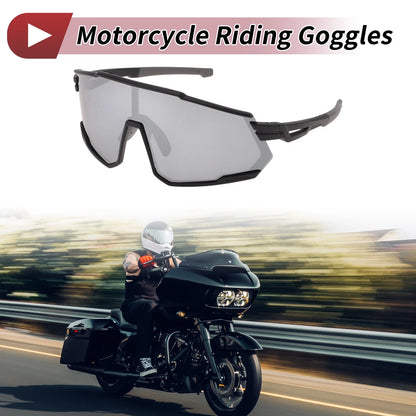 Goggles for Motorcycle Riding - Silver Tone Gray Lens, Black Frame Cycling Sunglasses