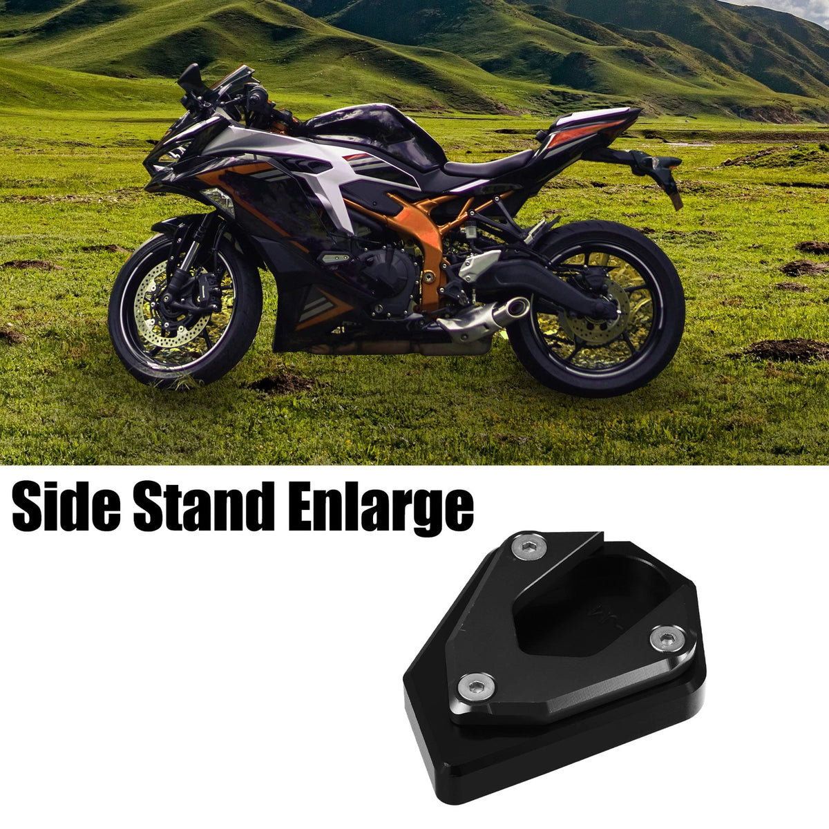 Kickstand Side Stand Plate Pad Aluminum Alloy Black for Kawasaki