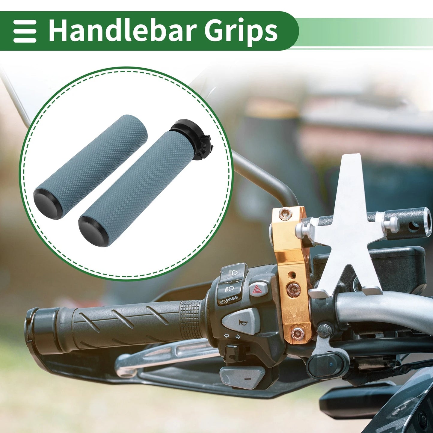 7/8" 22mm Hand Grips TPU Blue for Motorcycle
