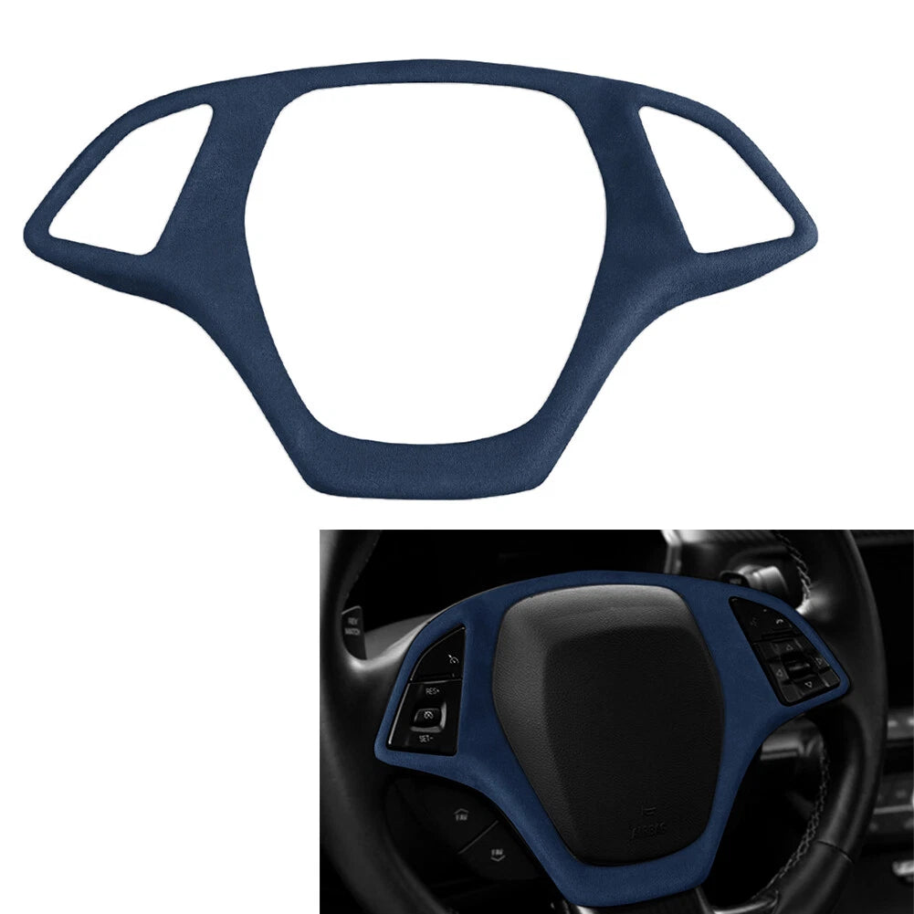 Suede Steering Wheel Cover for Chevrolet Corvette C7 (2014-2019) Blue