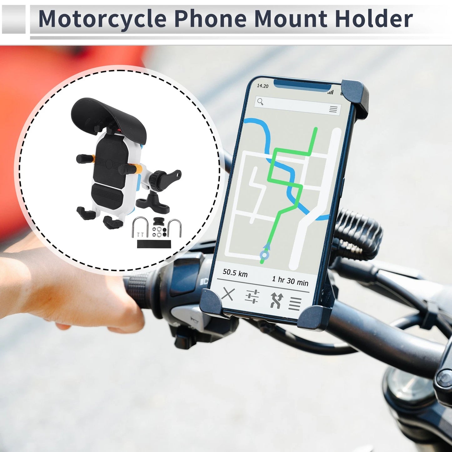 Motorcycle Phone Mount Holder for Handlebar Mount 4.7–7.2 Inches Nylon
