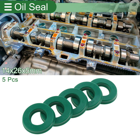 Oil Seal Seal Ring TPU 14x26x5mm High Pressure Green 5 Pcs