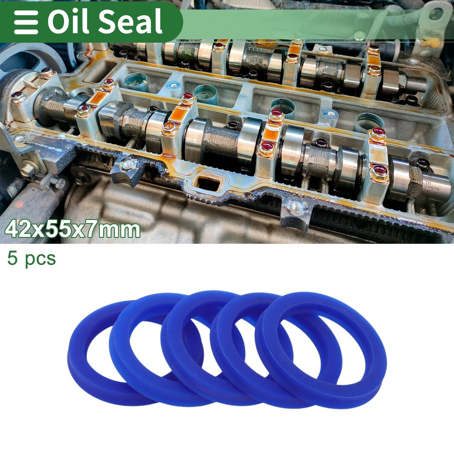 Oil Seal 42x55x7mm Rotary Shaft Seal TPU Blue 5 Pcs