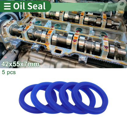 Oil Seal 42x55x7mm Rotary Shaft Seal TPU Blue 5 Pcs