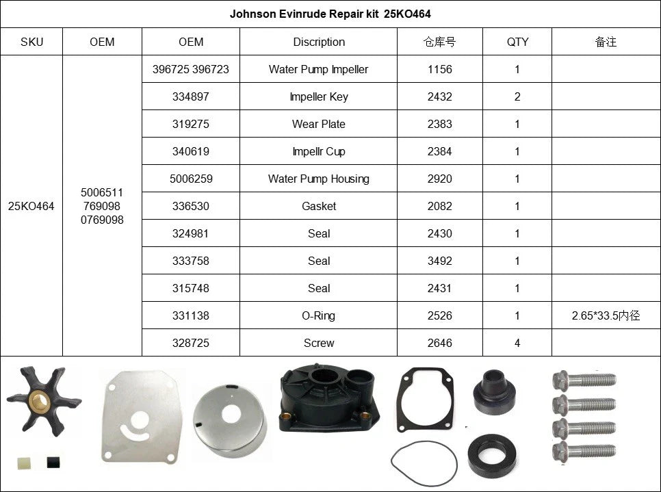 ETEC Water Pump Kit for Johnson Evinrude 40/50/60HP (2004-2016)