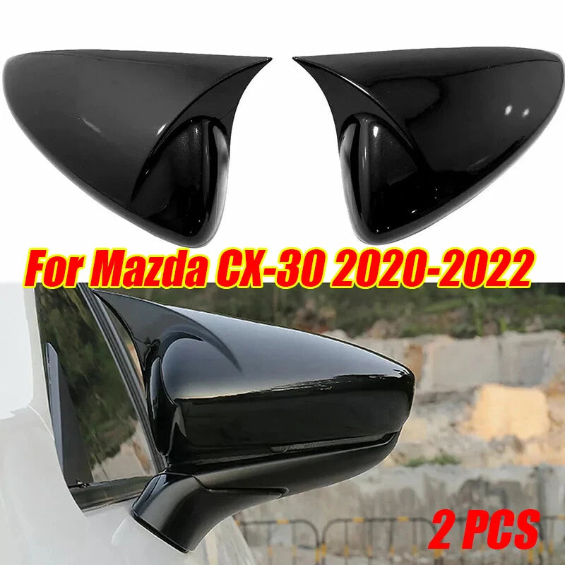 2x / Gloss Black / Ox Horn Mirror Cover Trim for Mazda CX-30 (2020–2022)