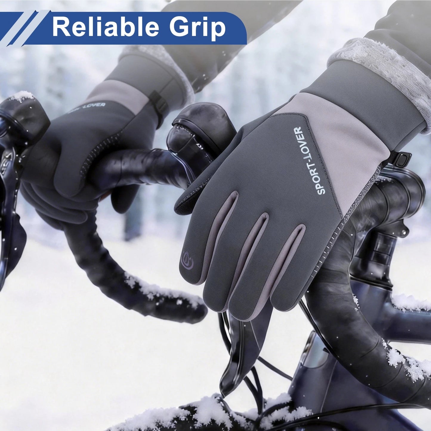 Gloves Full Finger Outdoor Fleece Men Cycling Gloves for Mountain Biking Gray