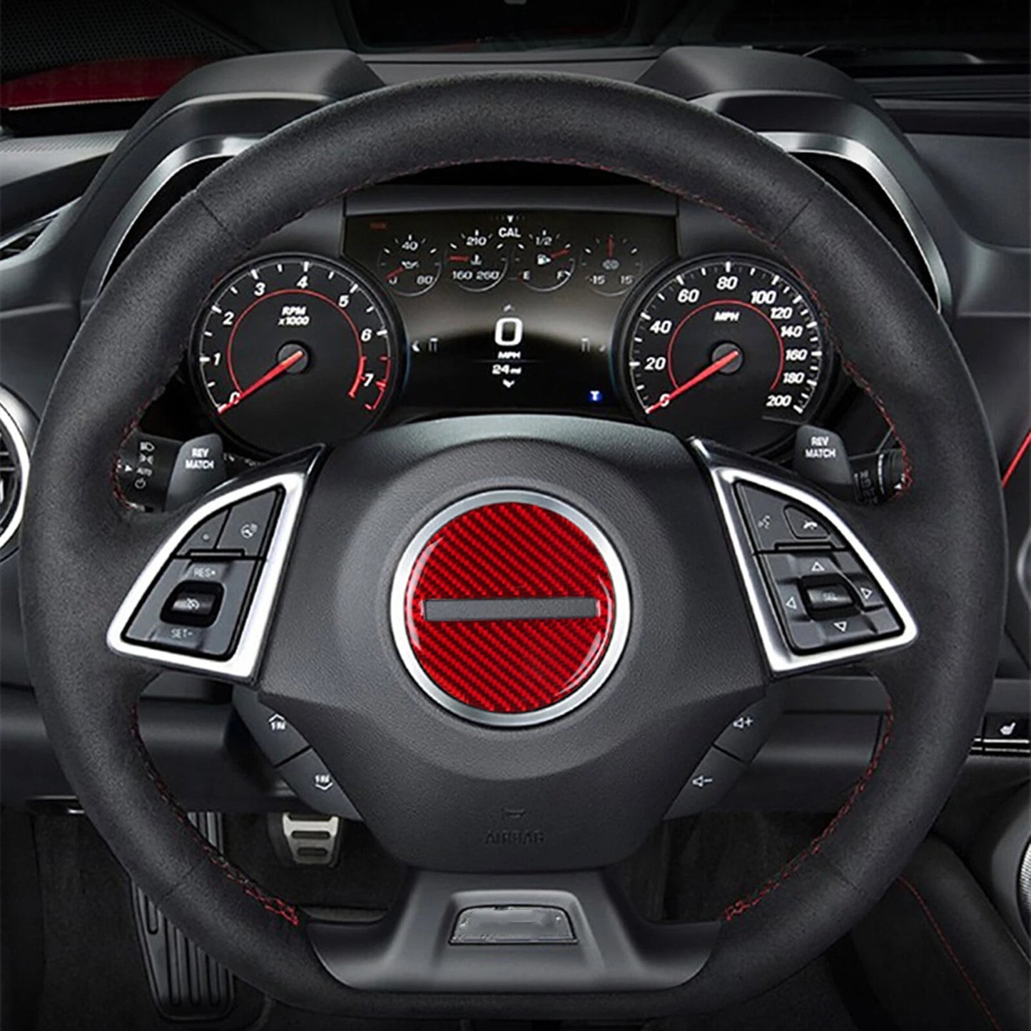 Red Carbon Fiber Steering Wheel Cover Trim for Chevy Camaro (2017-2024) 1 x