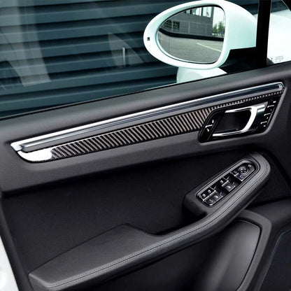 Real Carbon Fiber Interior Side Door Panel Decor Trim Fit For Porsche Macan