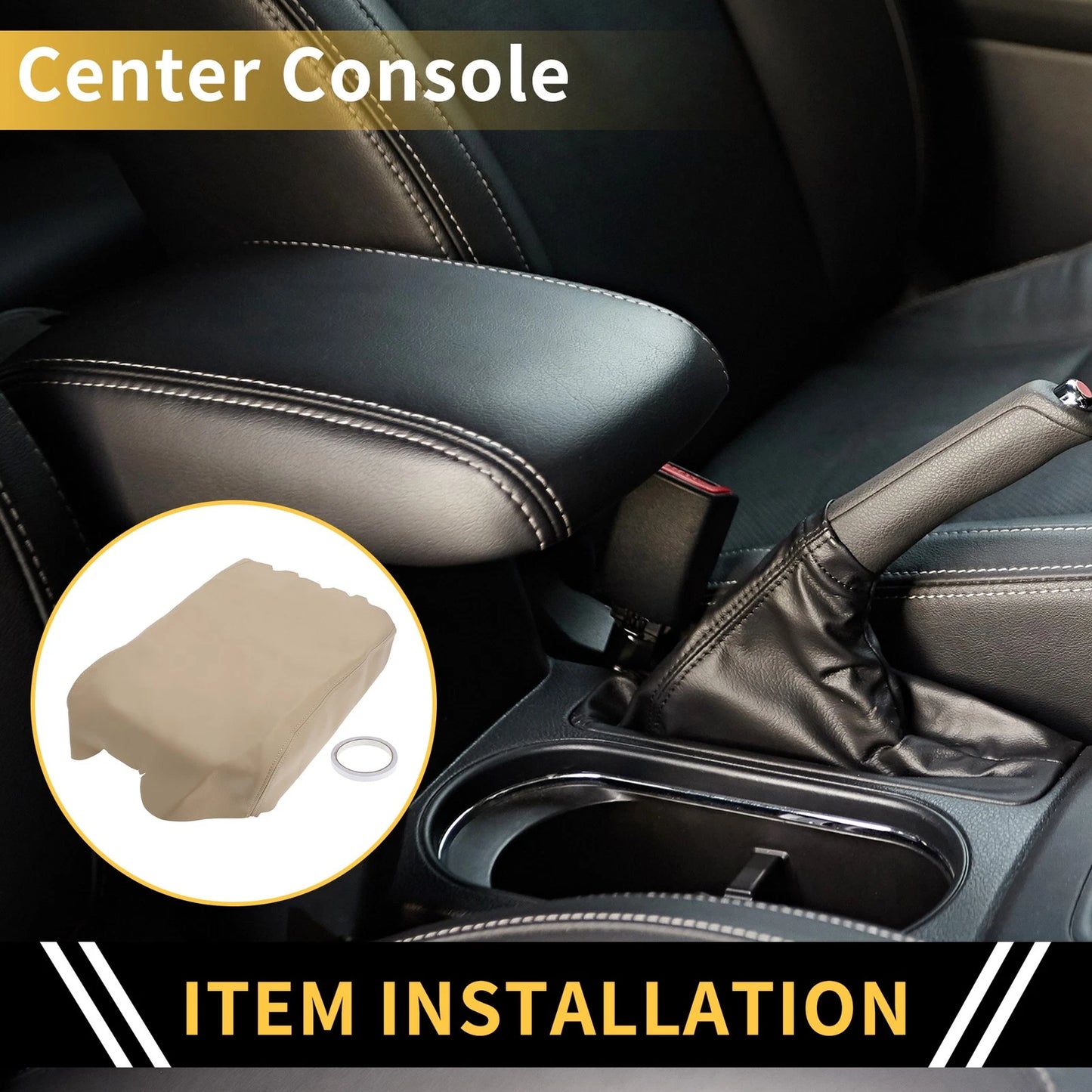 Console Lid Armrest Cover for Toyota Tundra (2007-2021) Beige Microfiber Leather