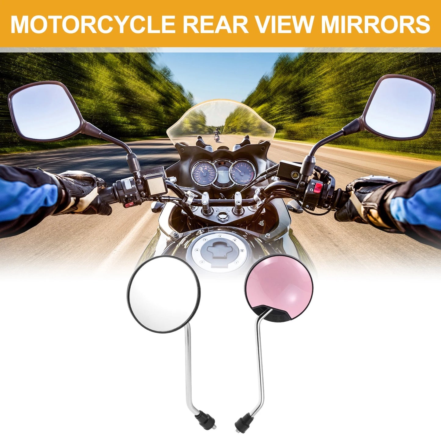 Rear View Mirrors for M8 Motorcycle Handlebar Silver Tone Pink Iron