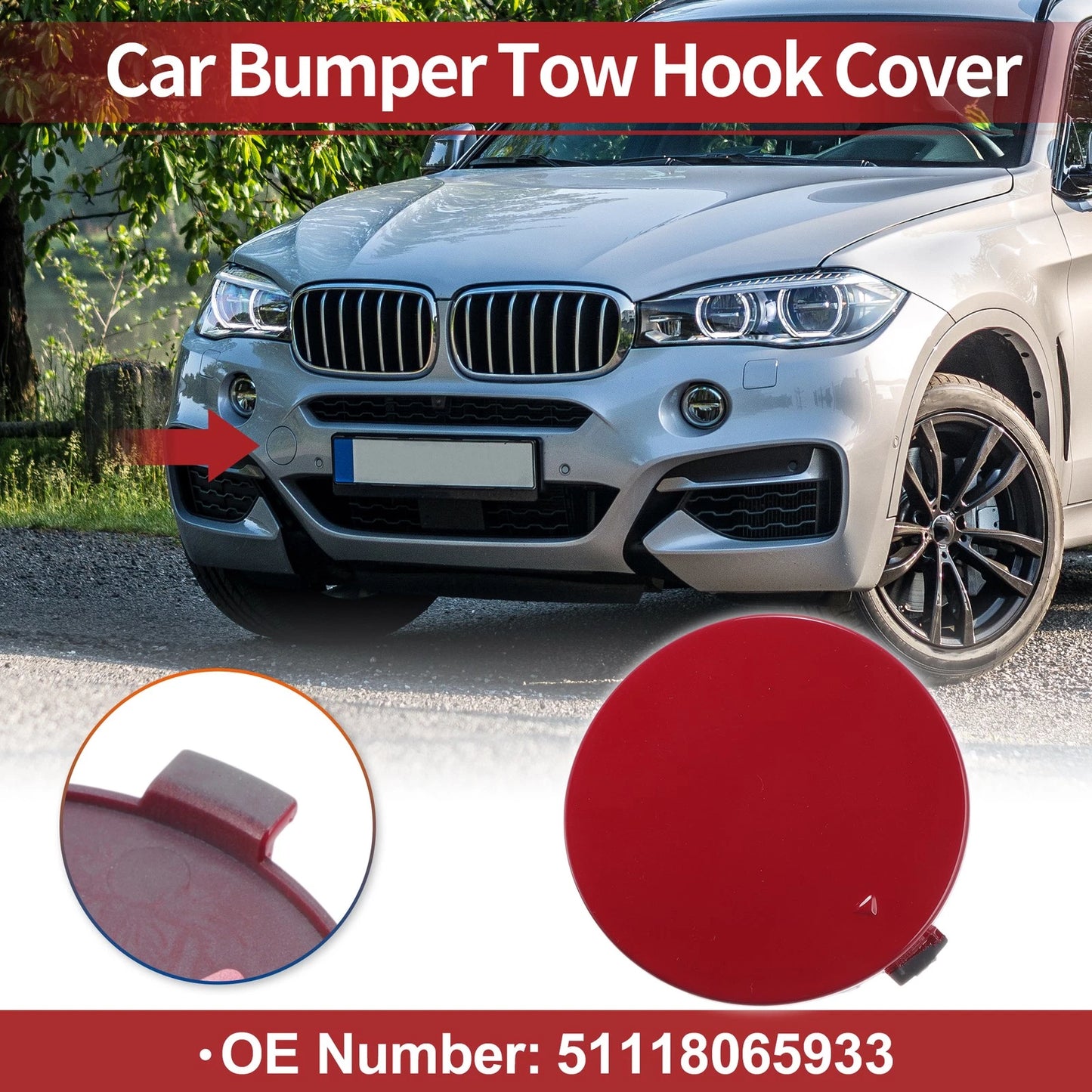 Front Car Bumper Tow Hook Cover for BMW X6 F16 M-SPORT (2015-2019) Red