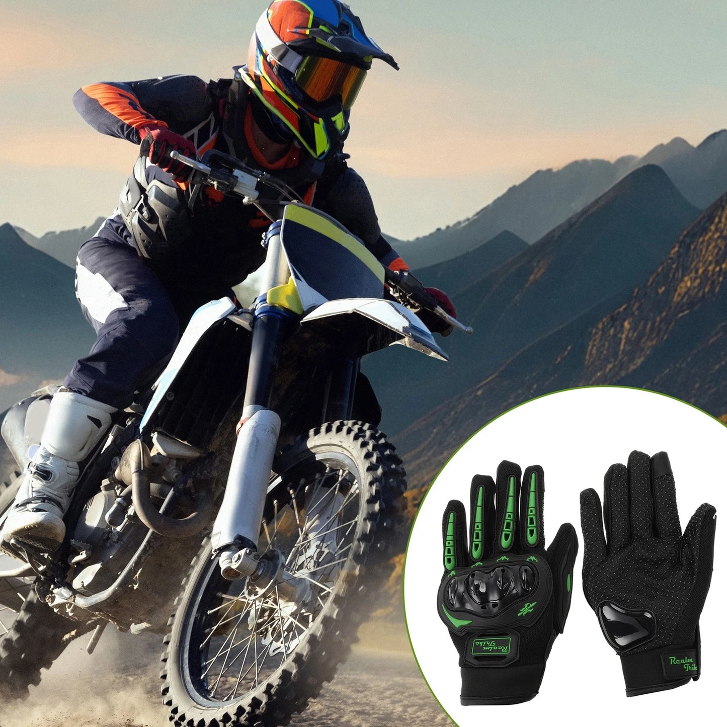 M Motorcycle Glove Breathable Full Finger Nylon Outdoor Gloves Green for M