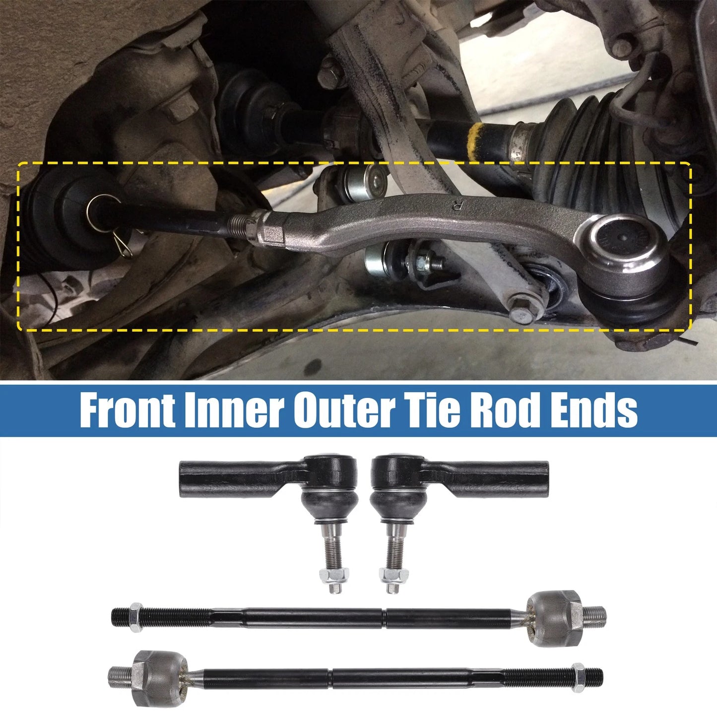 4 x Front Inner Outer Tie Rod Ends for Ford Mustang (2005-2010)