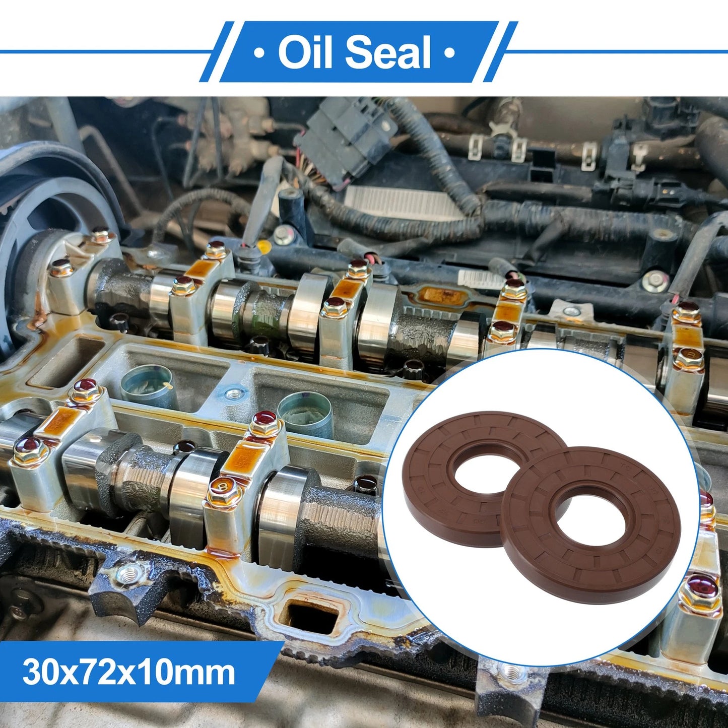 Oil Seal 2 x Rotary Shaft Seal FKM Rubber 30x72x10mm Brown for Make Model