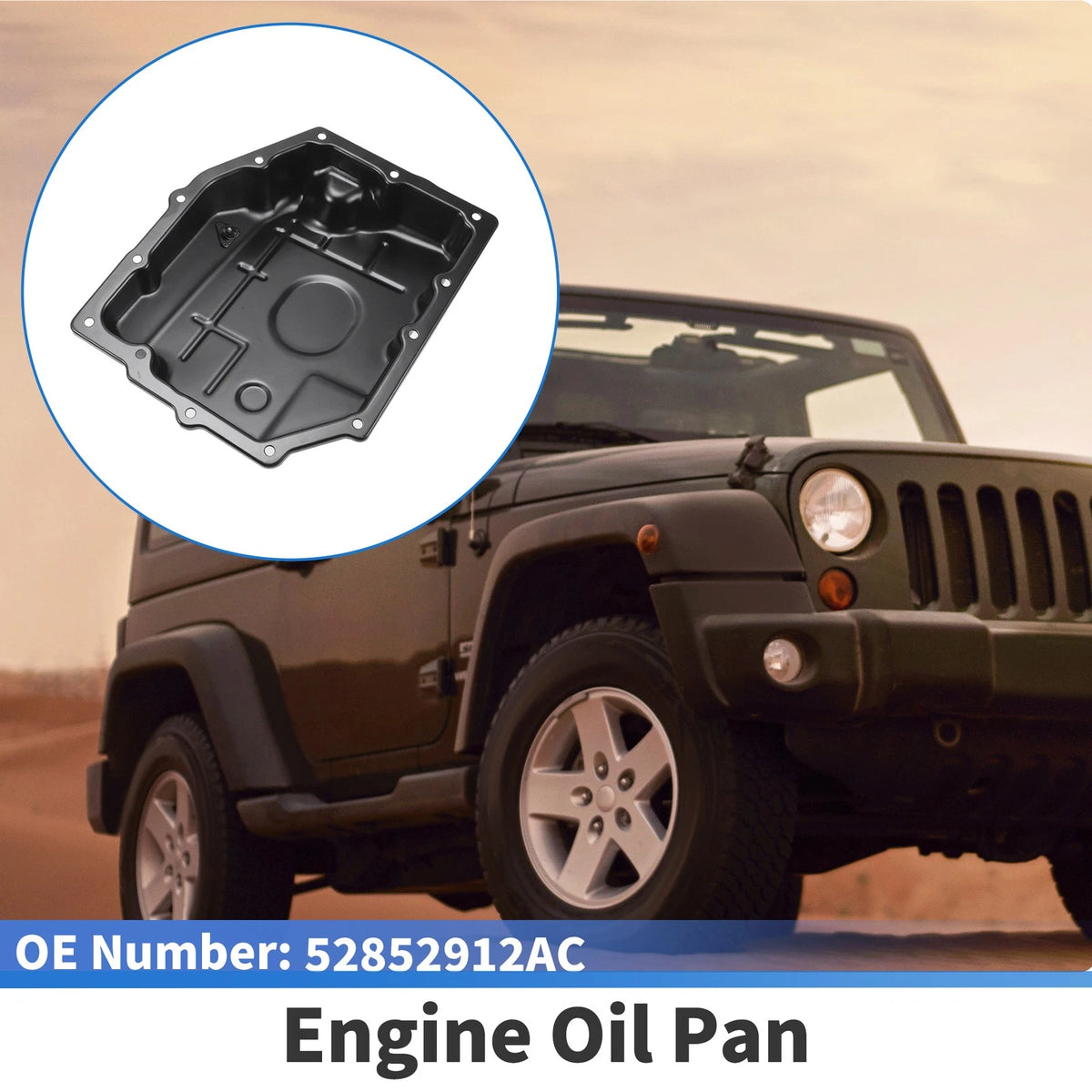 Engine Oil Pan for Jeep Wrangler 2003-2011 - 1 x No.52852912AC, Iron Black