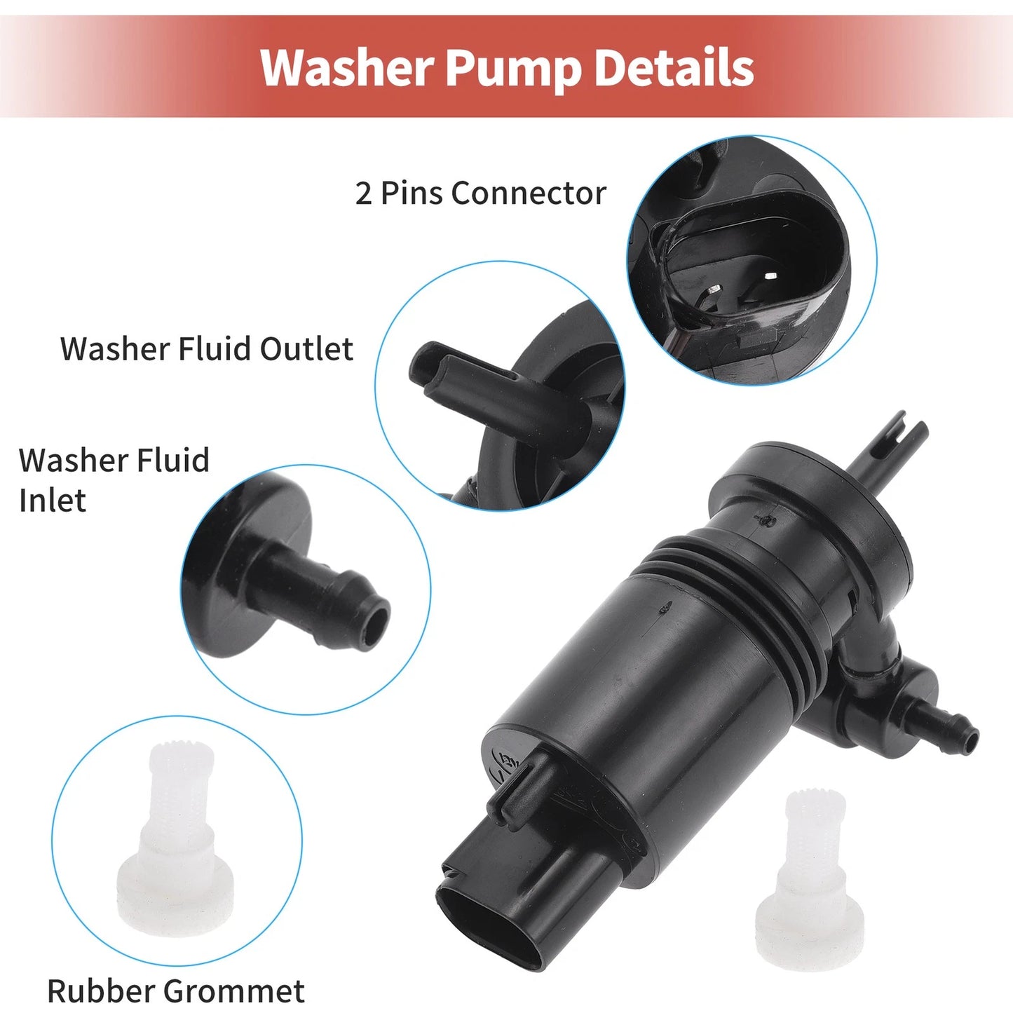 Windshield Washer Pump w/Grommet for Jeep Liberty (2002-2007)