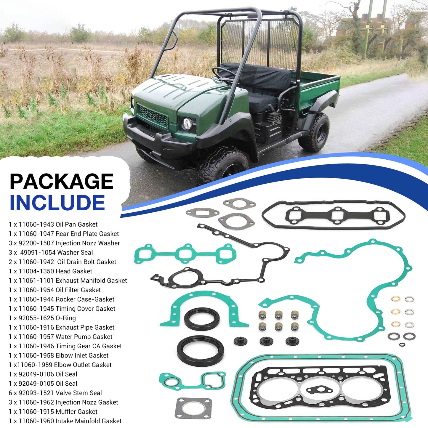Top End Gasket Rebuild Kit for Kawasaki Mule 3010 Diesel 4x4 (2003-2008)