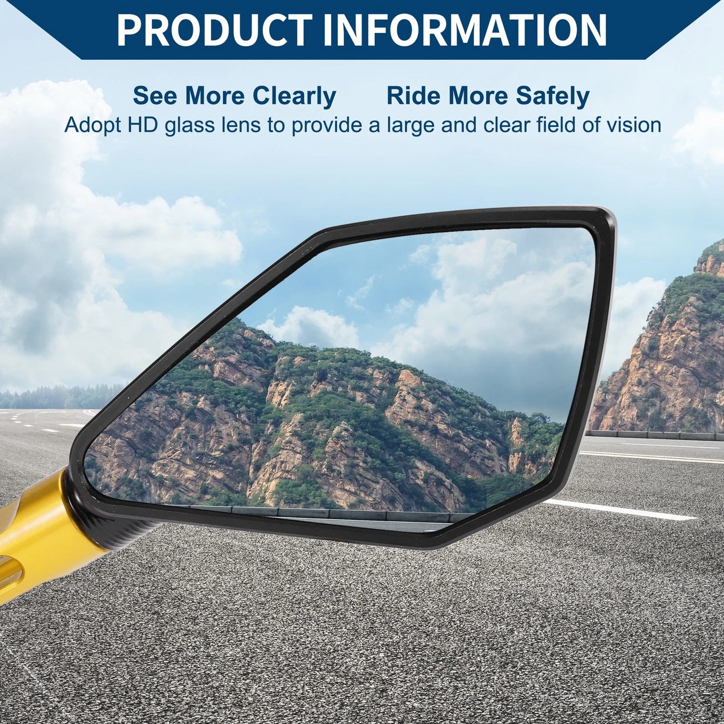 Rear View Mirror M8/M10 for Motorcycle Black Gold Tone