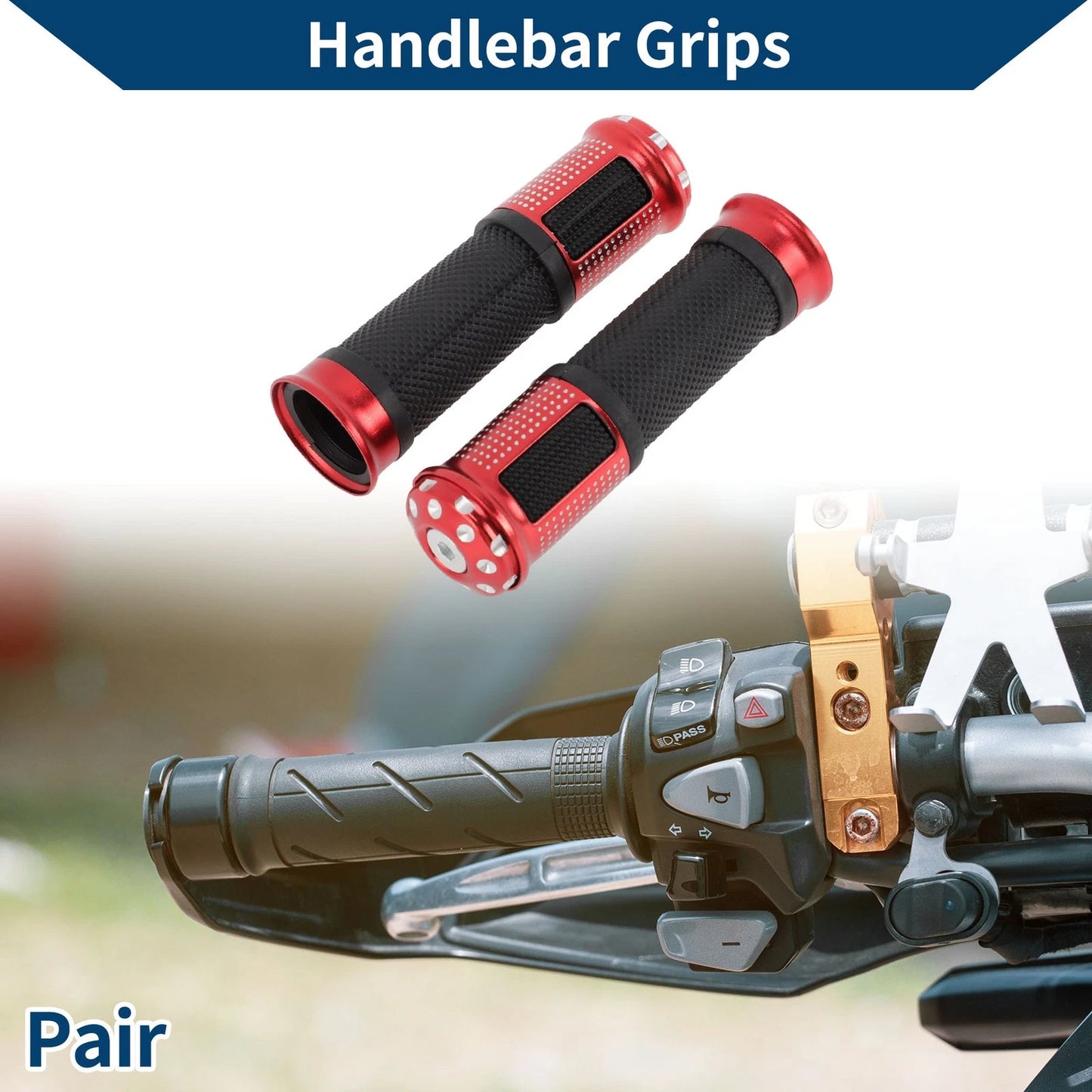 23 x 25 mm Motorcycle Hand Grips Cover Aluminum Alloy Rubber Red