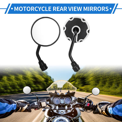M10 Motorcycle Rear View Mirrors Round Handlebar White & Black Iron